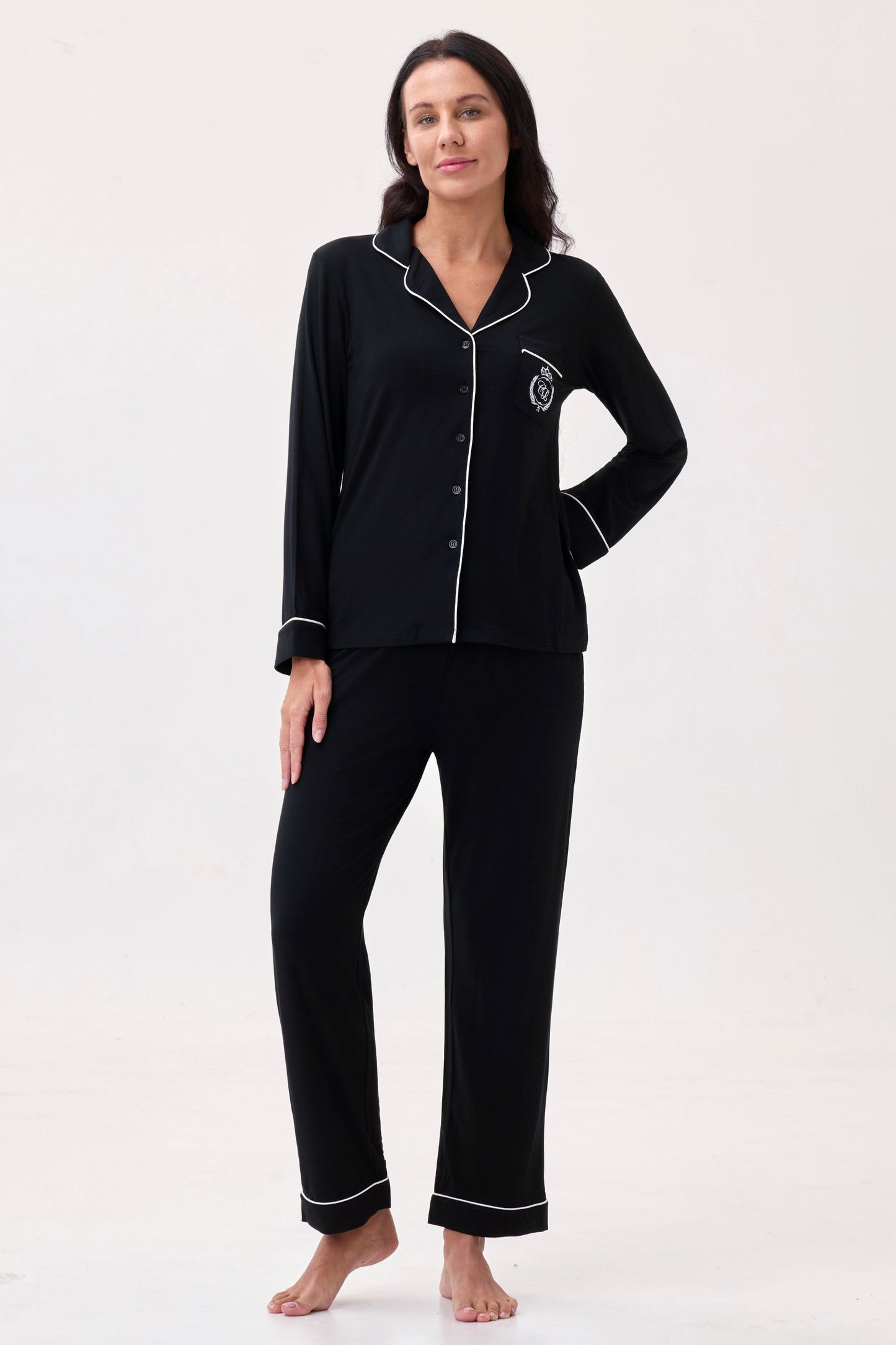 Royal Black Bamboo Silk™ Pajama Set – Long Sleeve & Pants