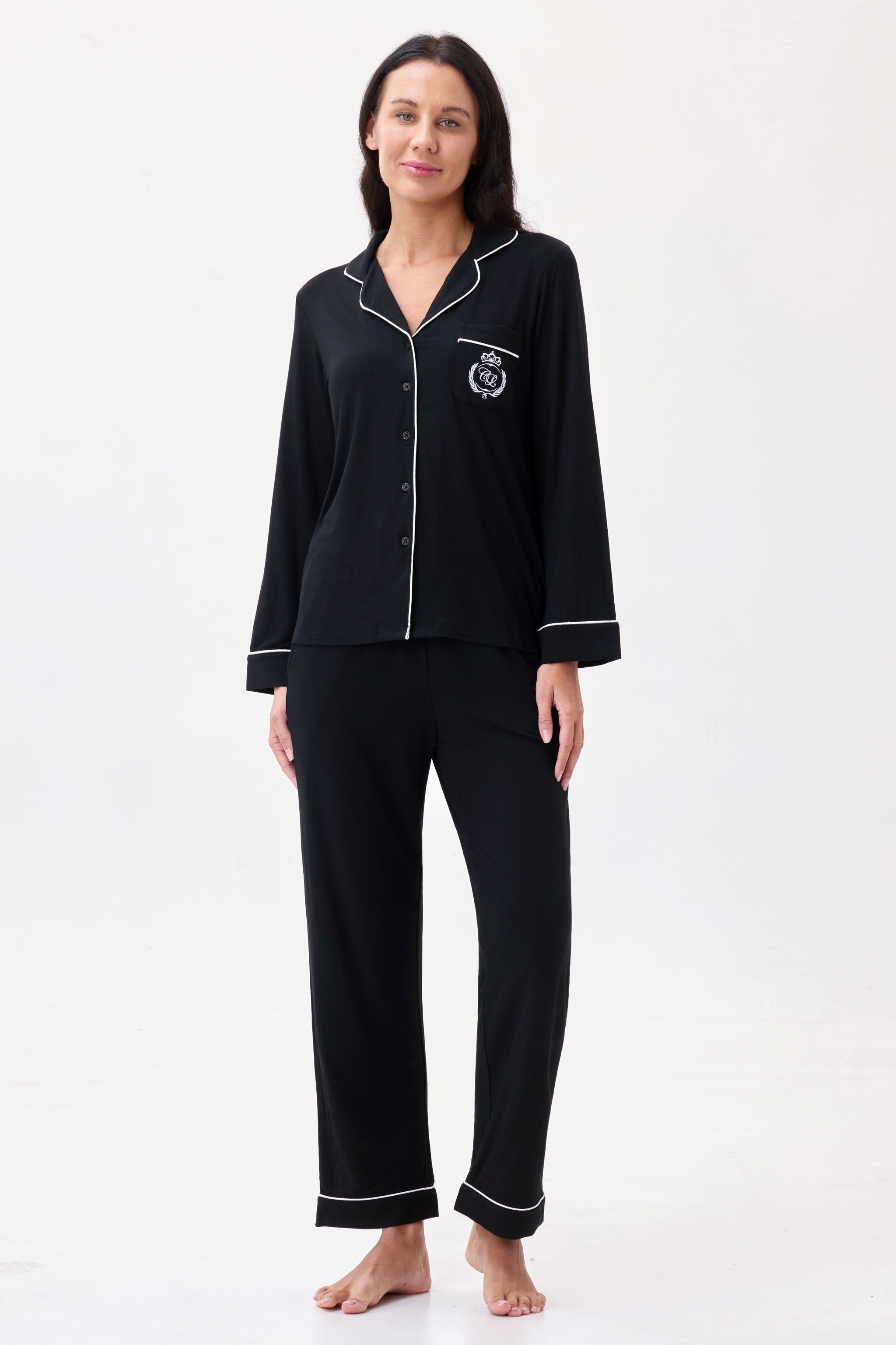 Royal Black Bamboo Silk™ Pajama Set – Long Sleeve & Pants - Crescentt
