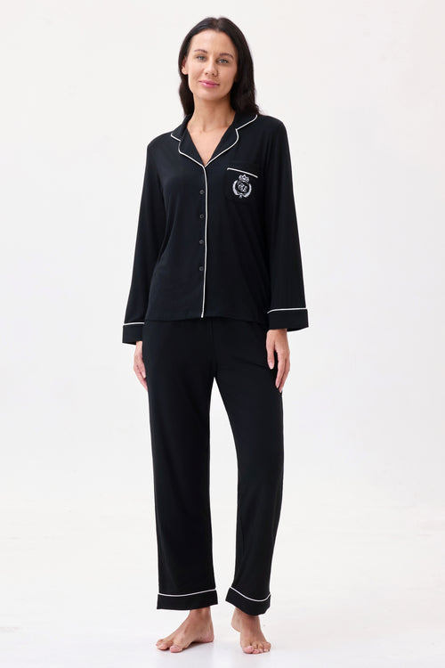 Royal Black Bamboo Silk™ Pajama Set – Long Sleeve & Pants