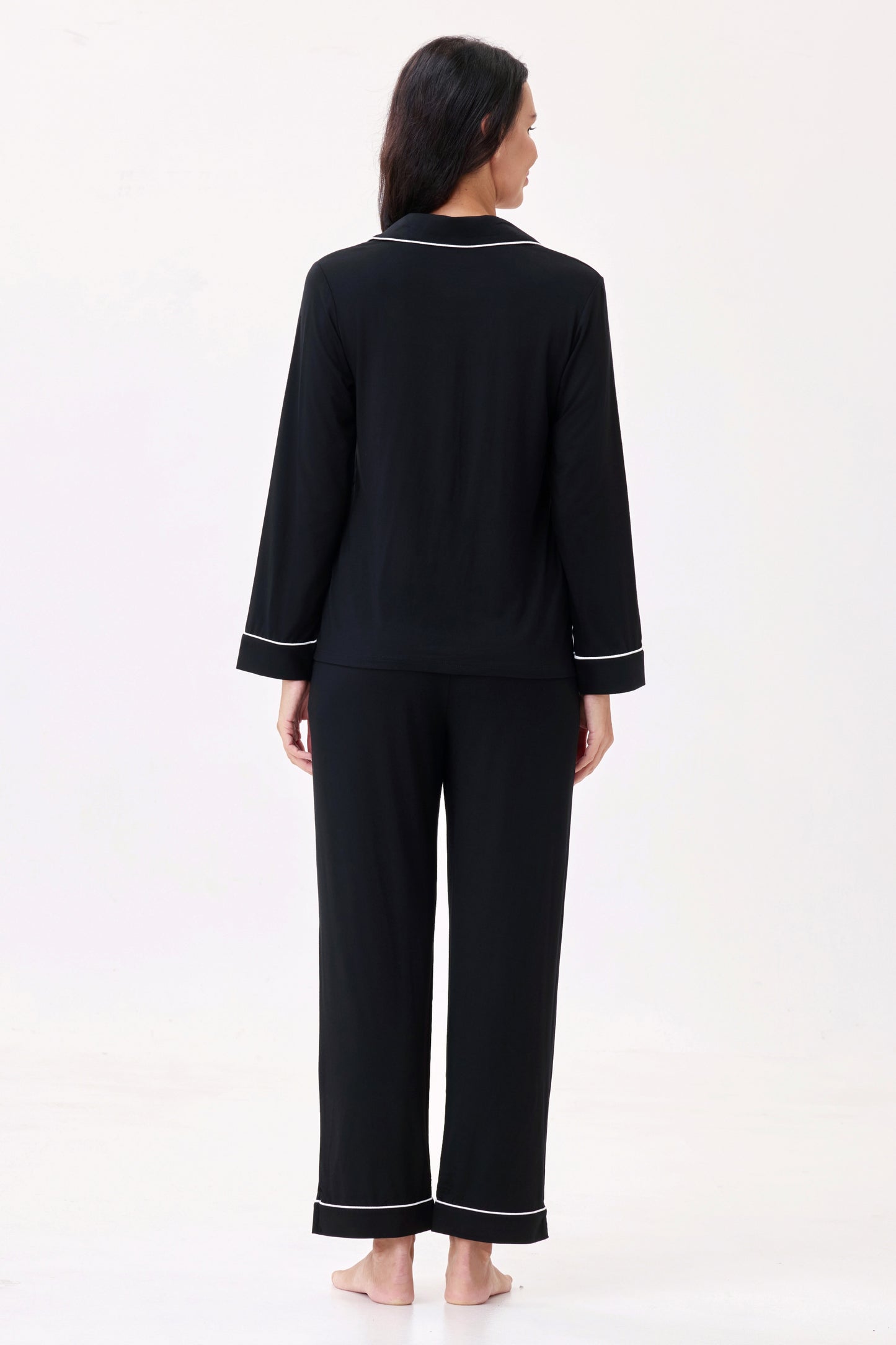 Royal Black Bamboo Silk™ Pajama Set – Long Sleeve & Pants