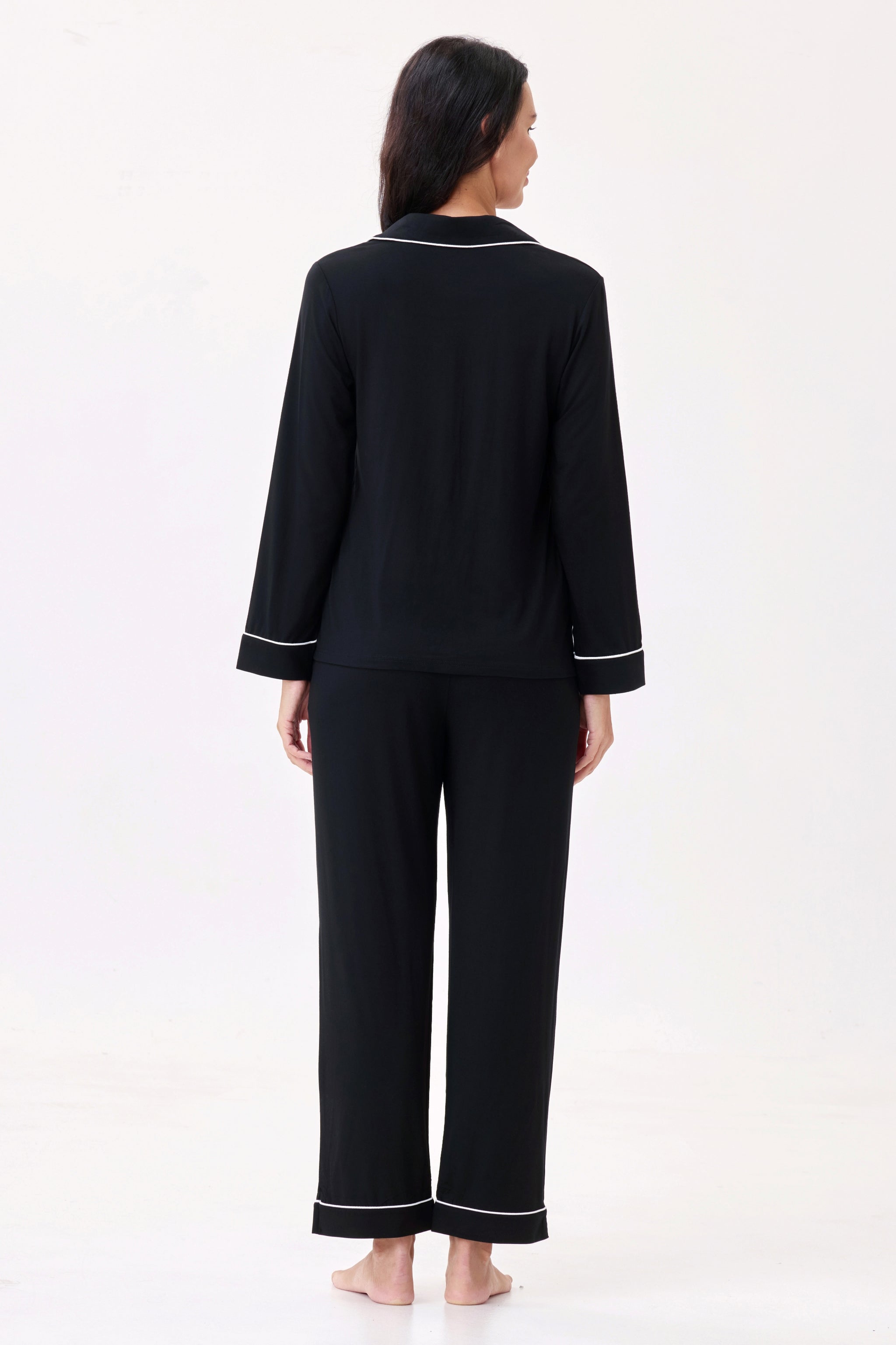Royal Black Bamboo Silk™ Pajama Set – Long Sleeve & Pants - Crescentt