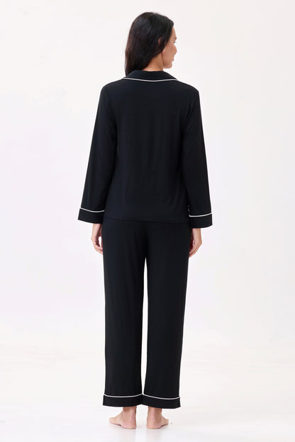 Royal Black Bamboo Silk™ Pajama Set – Long Sleeve & Pants