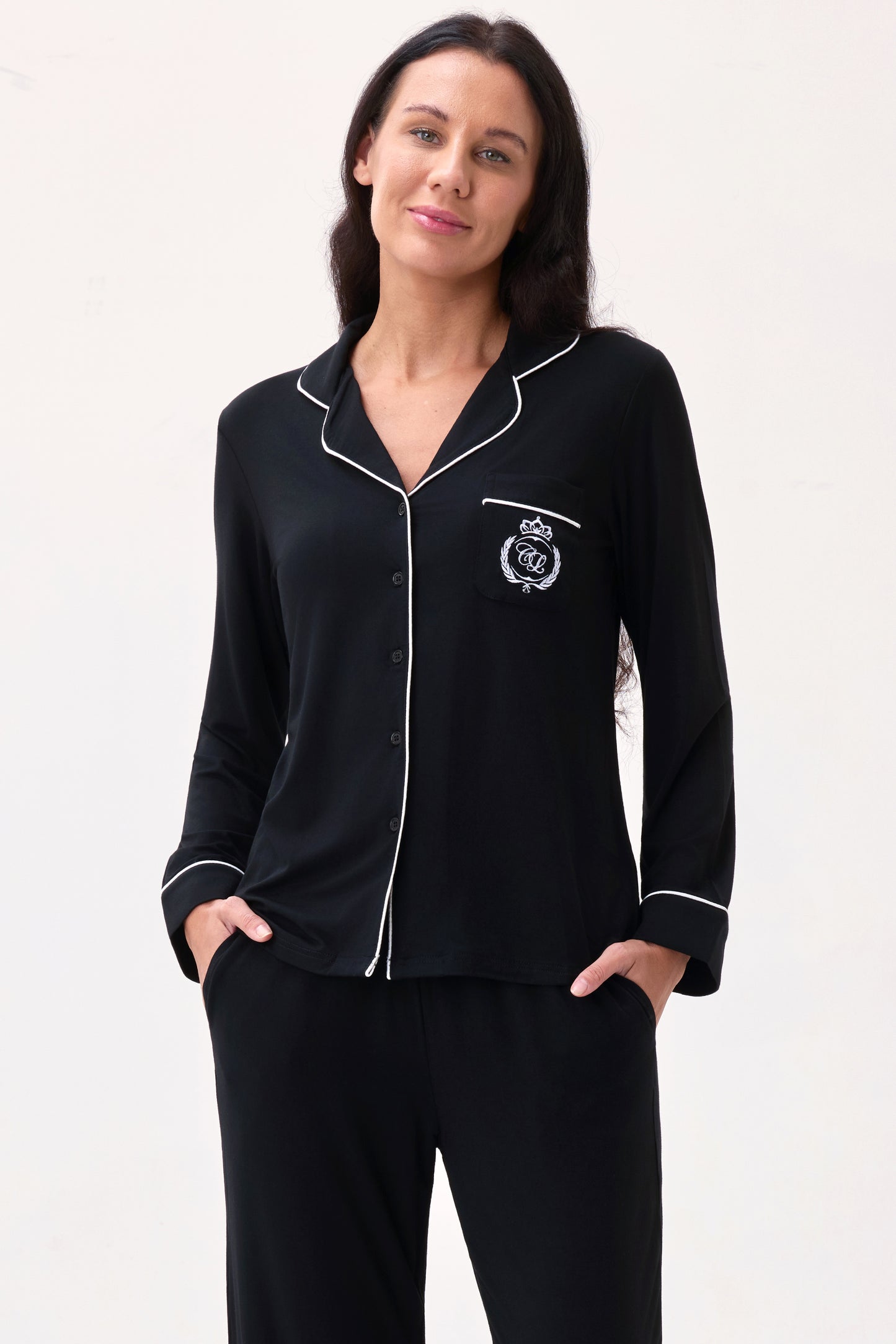 Royal Black Bamboo Silk™ Pajama Set – Long Sleeve & Pants