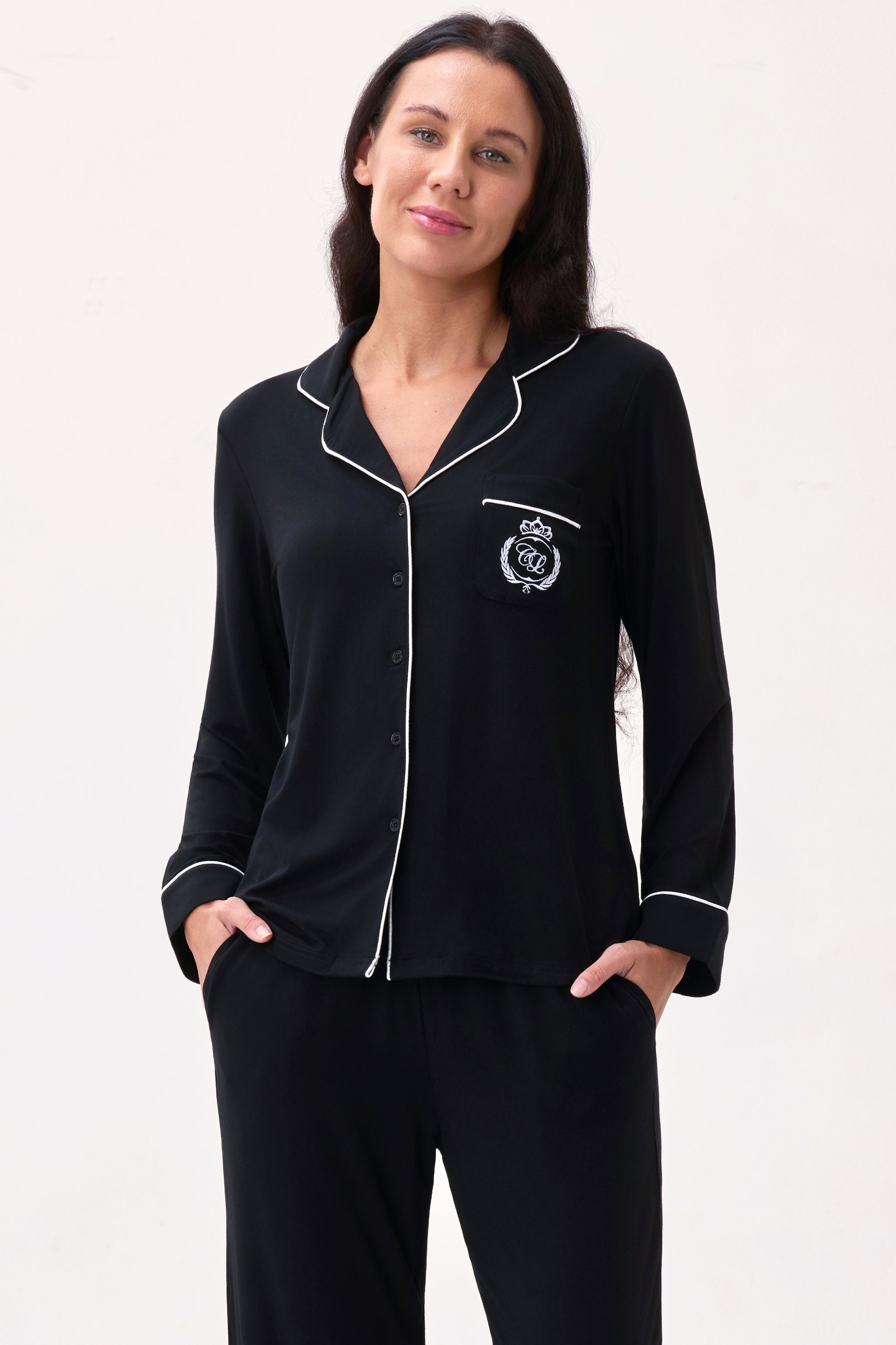 Royal Black Bamboo Silk™ Pajama Set – Long Sleeve & Pants - Crescentt