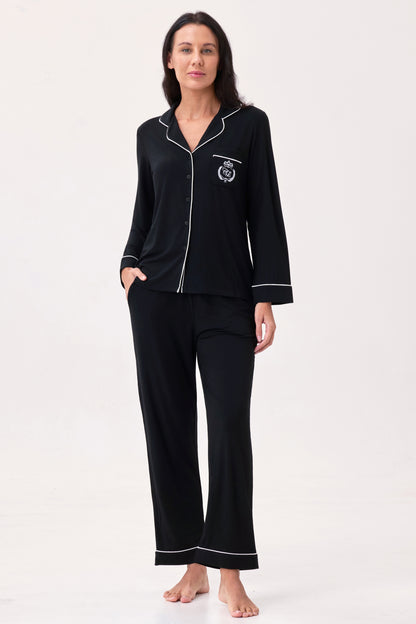 Royal Black Bamboo Silk™ Pajama Set – Long Sleeve & Pants