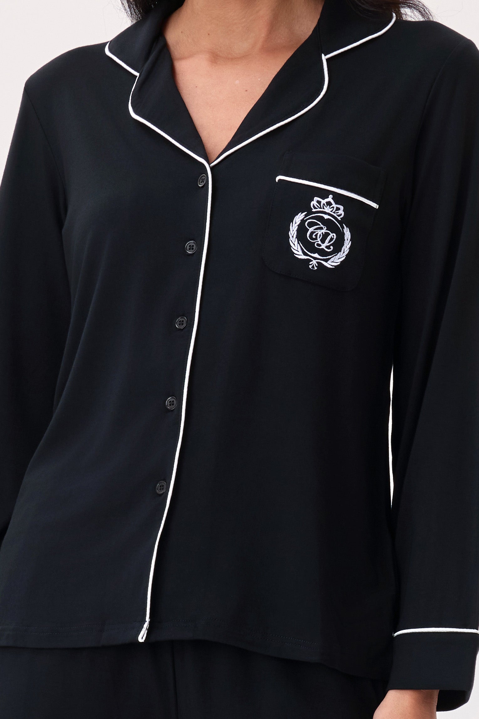 Royal Black Bamboo Silk™ Pajama Set – Long Sleeve & Pants - Crescentt