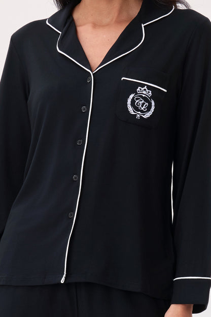 Royal Black Bamboo Silk™ Pajama Set – Long Sleeve & Pants