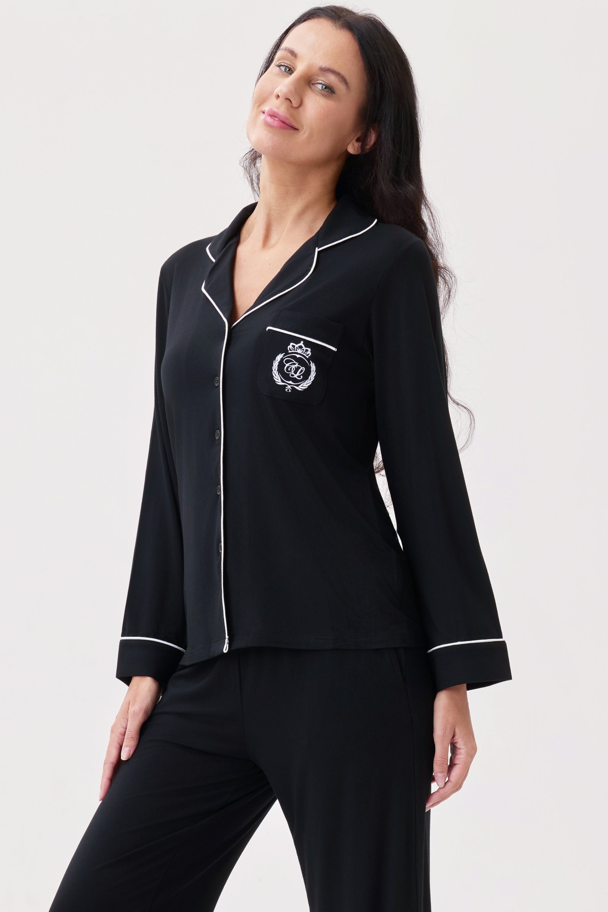 Royal Black Bamboo Silk™ Pajama Set – Long Sleeve & Pants - Crescentt