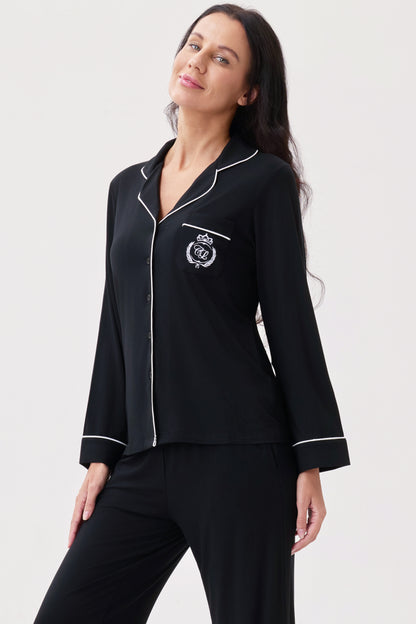 Royal Black Bamboo Silk™ Pajama Set – Long Sleeve & Pants