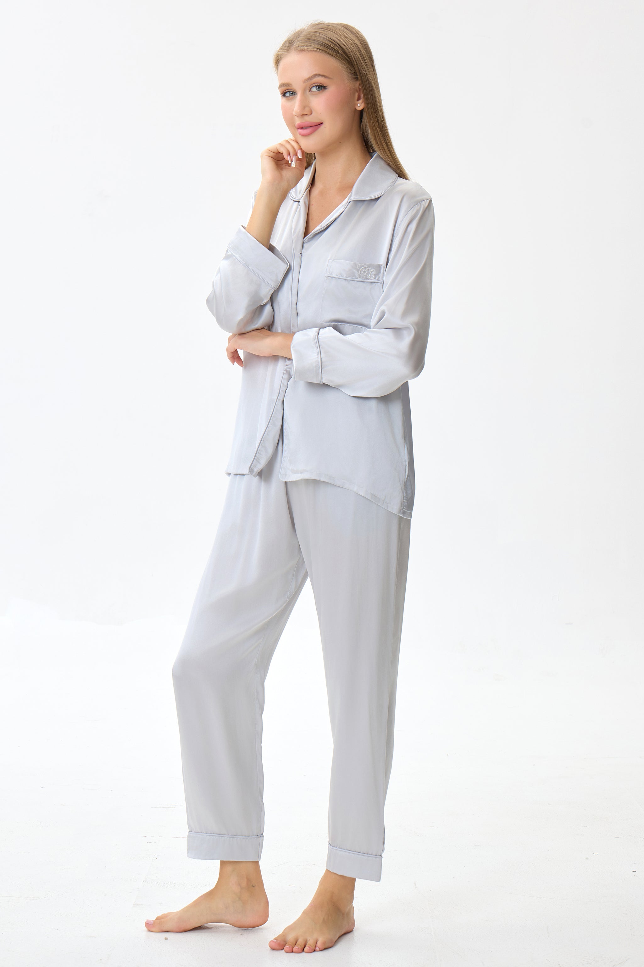 Silver Emery™ Mulberry Silk Pajama Set + Eye Mask + Scrunchie - Crescentt