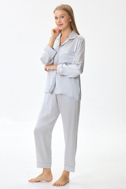 Silver Emery™ Mulberry Silk Pajama Set + Eye Mask + Scrunchie
