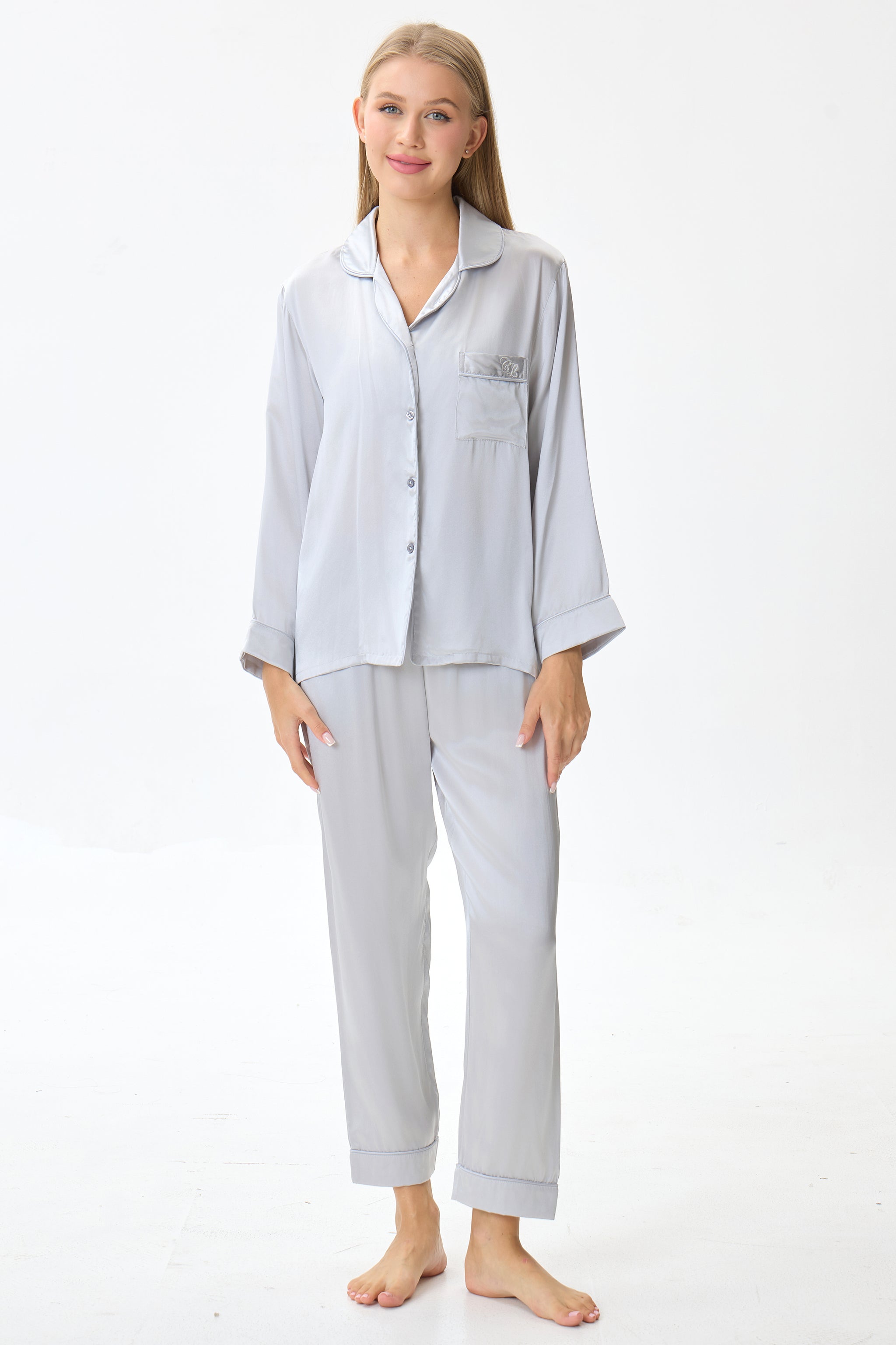 Silver Emery™ Mulberry Silk Pajama Set + Eye Mask + Scrunchie - Crescentt