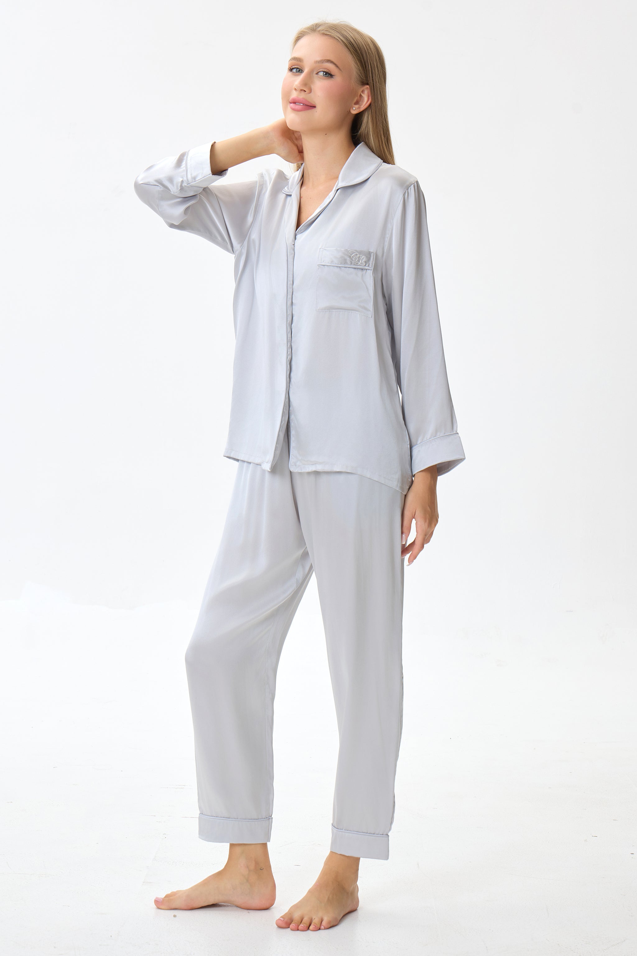 Silver Emery™ Mulberry Silk Pajama Set + Eye Mask + Scrunchie - Crescentt