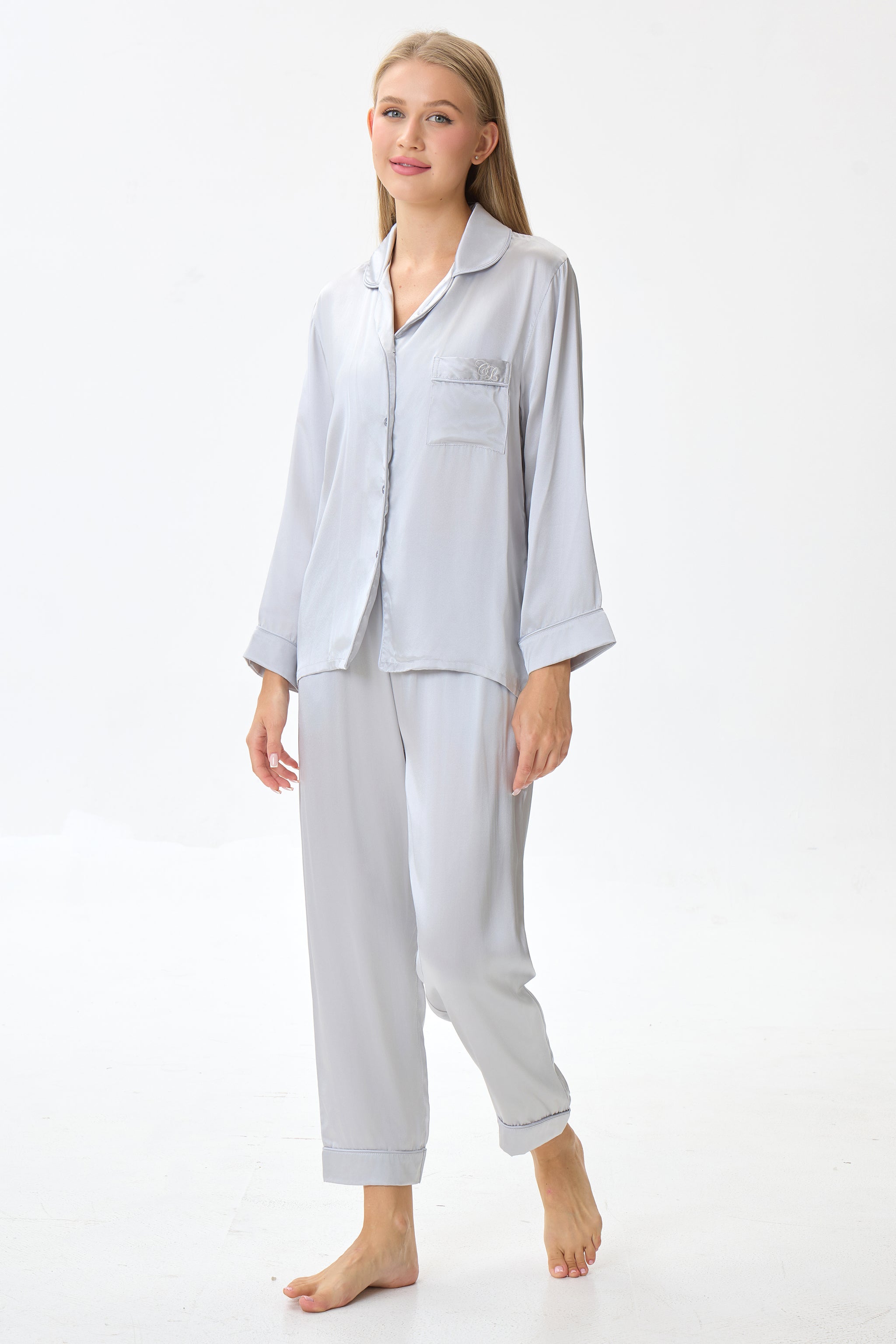 Silver Emery™ Mulberry Silk Pajama Set + Eye Mask + Scrunchie - Crescentt