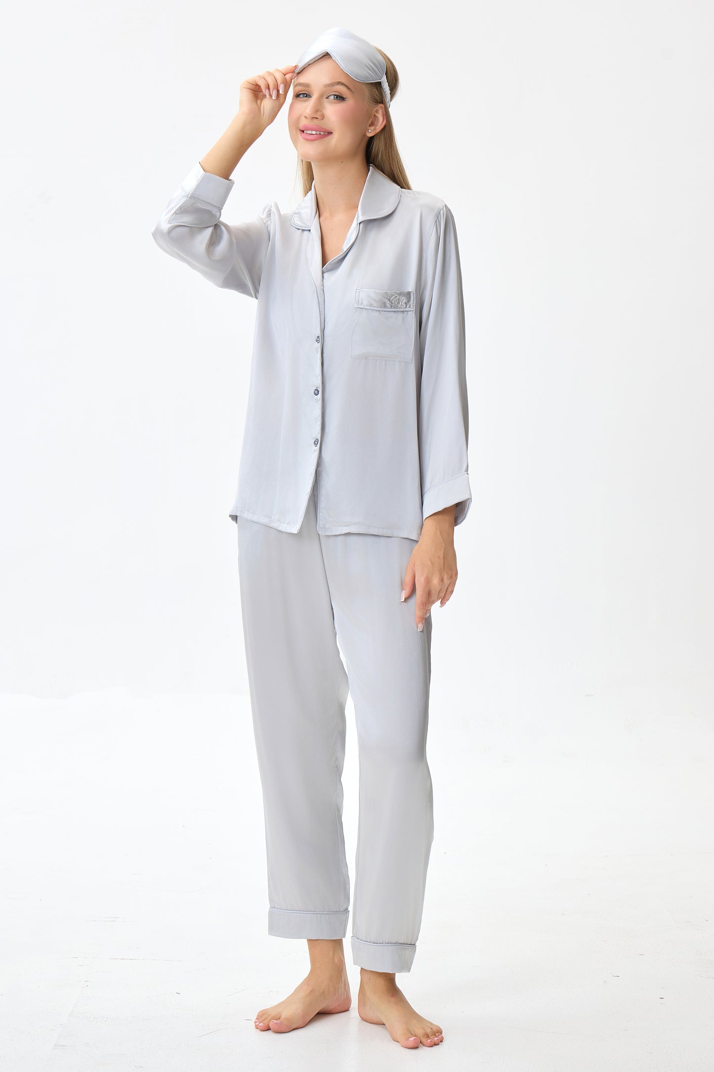 Silver Emery™ Mulberry Silk Pajama Set + Eye Mask + Scrunchie