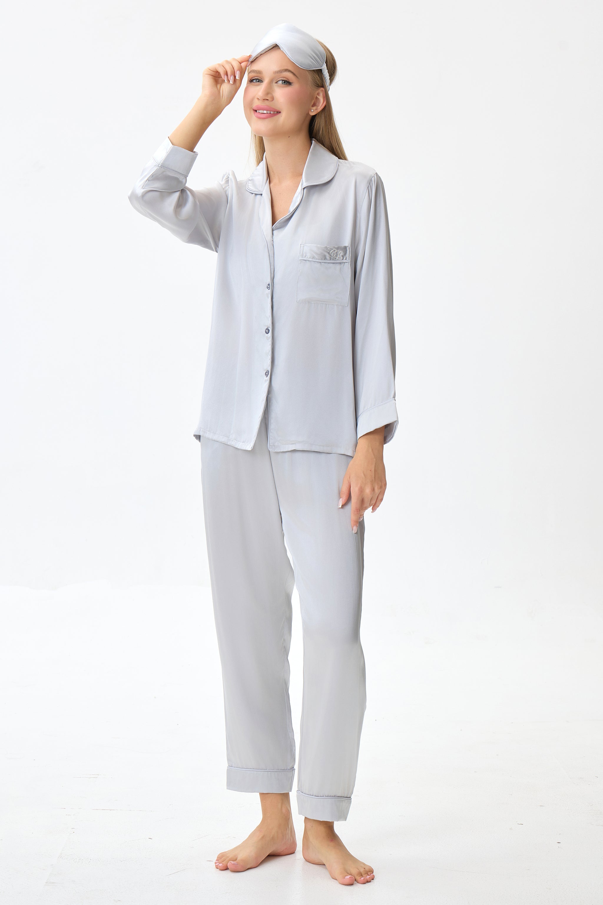 Silver Emery™ Mulberry Silk Pajama Set + Eye Mask + Scrunchie - Crescentt