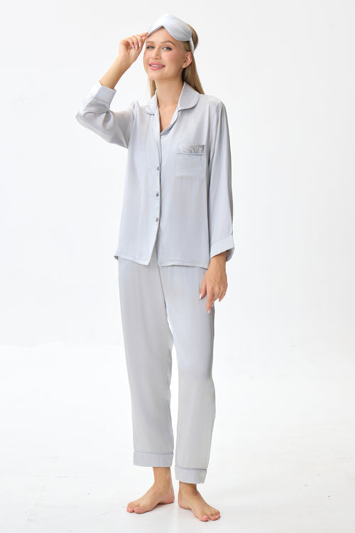 Silver Emery™ Mulberry Silk Pajama Set + Eye Mask + Scrunchie