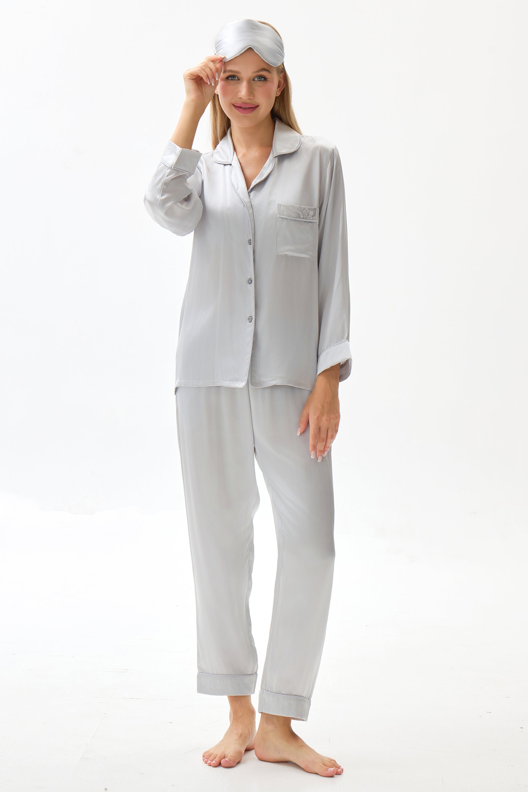 Silver Emery™ Mulberry Silk Pajama Set + Eye Mask + Scrunchie - Crescentt