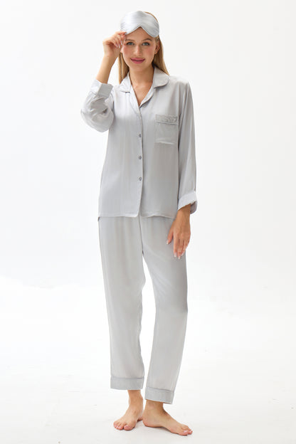 Silver Emery™ Mulberry Silk Pajama Set + Eye Mask + Scrunchie
