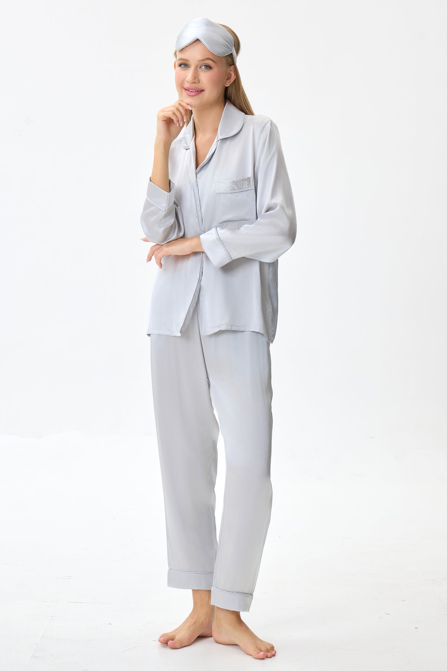 Silver Emery™ Mulberry Silk Pajama Set + Eye Mask + Scrunchie