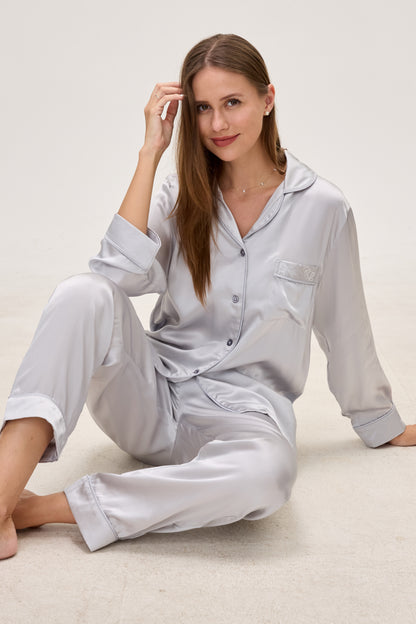 Silver Emery™ Mulberry Silk Pajama Set + Eye Mask + Scrunchie