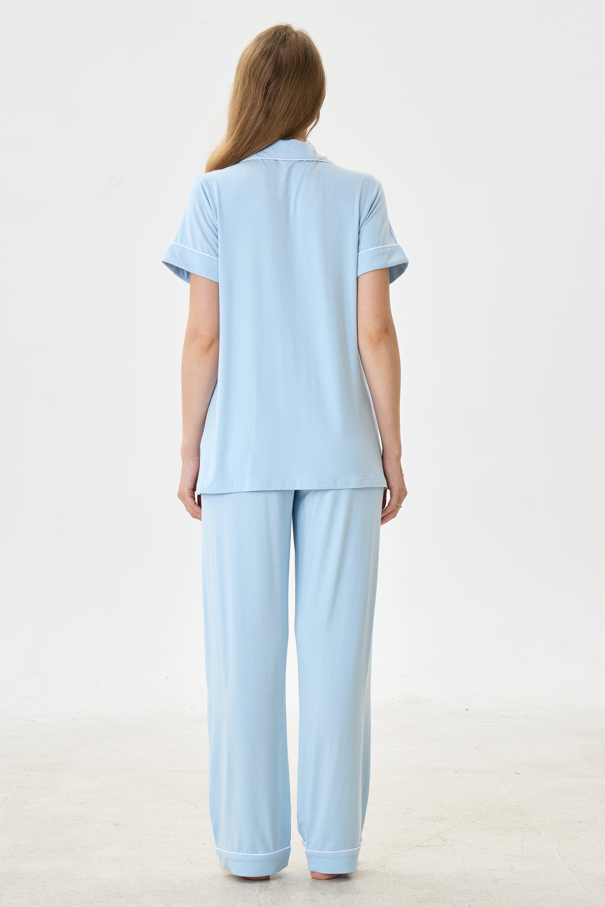 Angel Blue Luxe Modal Silk™ Pajama Set – Short Sleeve & Pants - Crescentt