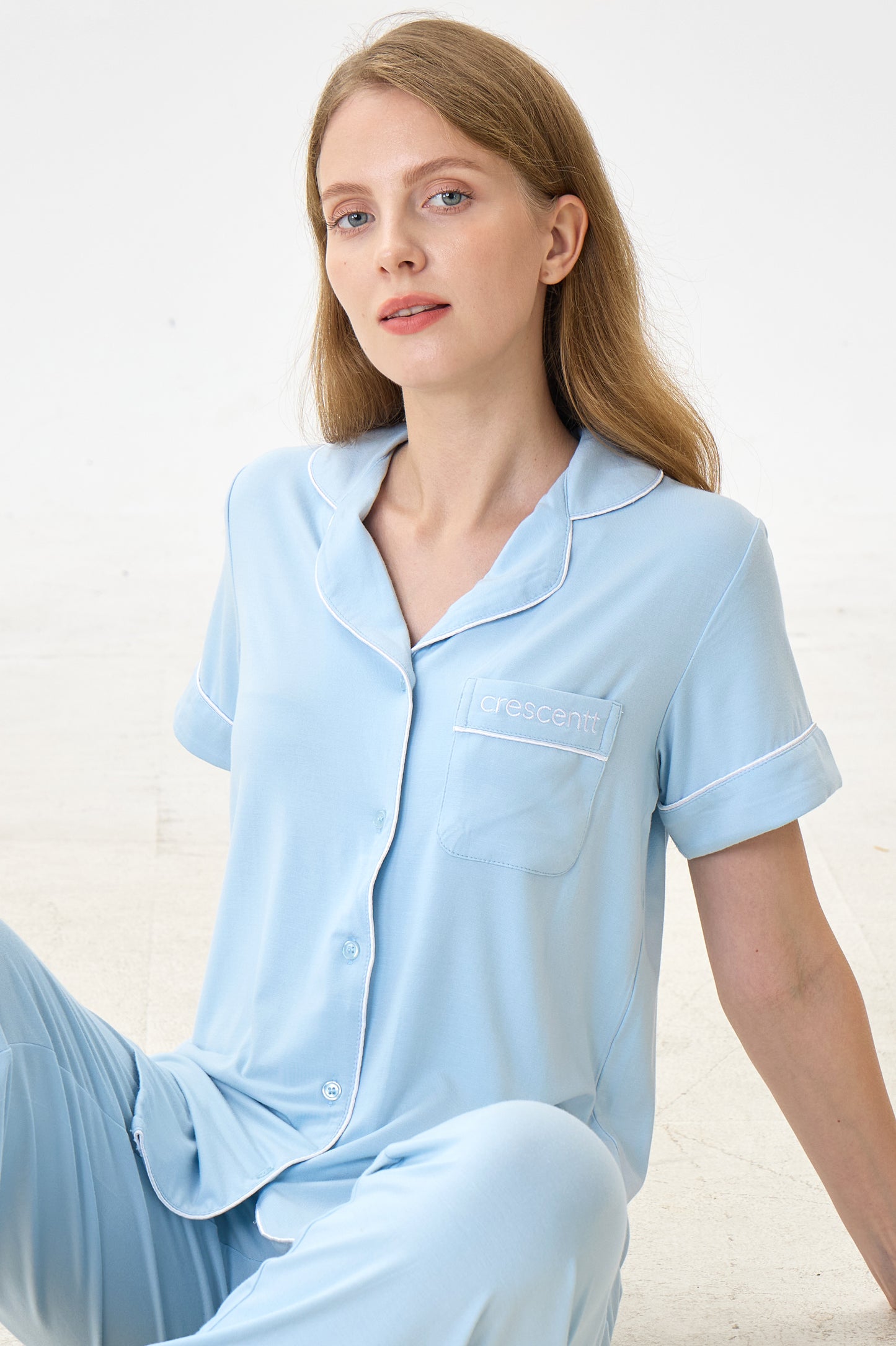 Angel Blue Luxe Modal Silk™ Pajama Set – Short Sleeve & Pants