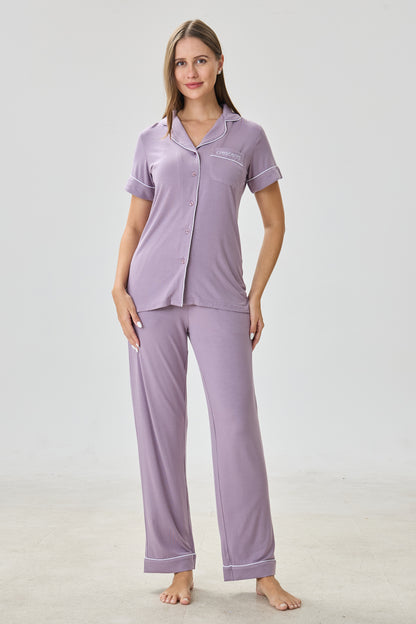Steel Violet Luxe Modal Silk™ Pajama Set – Short Sleeve & Pants