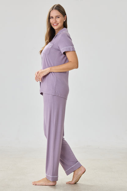 Steel Violet Luxe Modal Silk™ Pajama Set – Short Sleeve & Pants