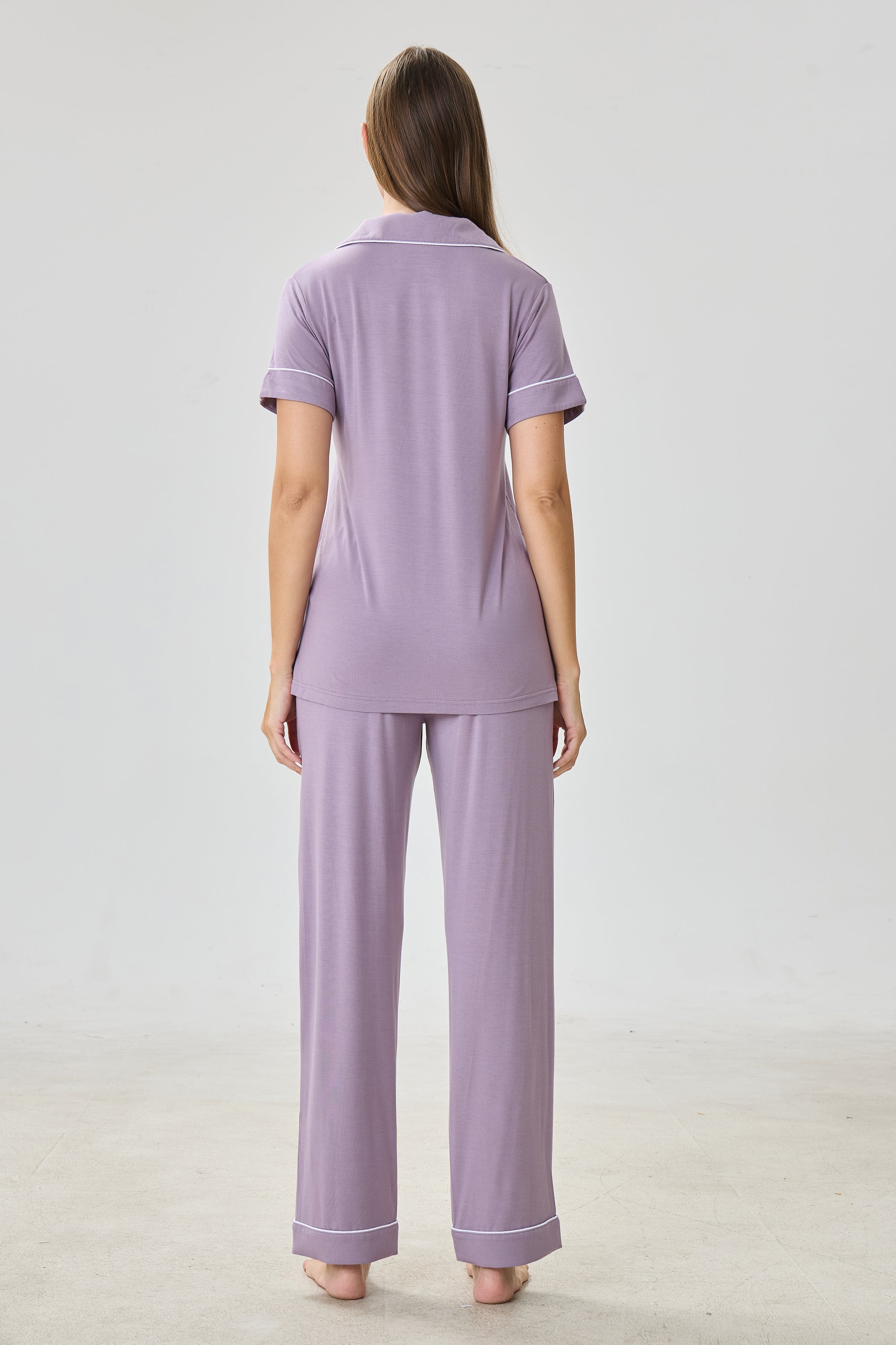 Steel Violet Luxe Modal Silk™ Pajama Set – Short Sleeve & Pants - Crescentt