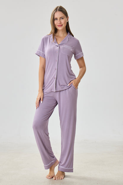 Steel Violet Luxe Modal Silk™ Pajama Set – Short Sleeve & Pants