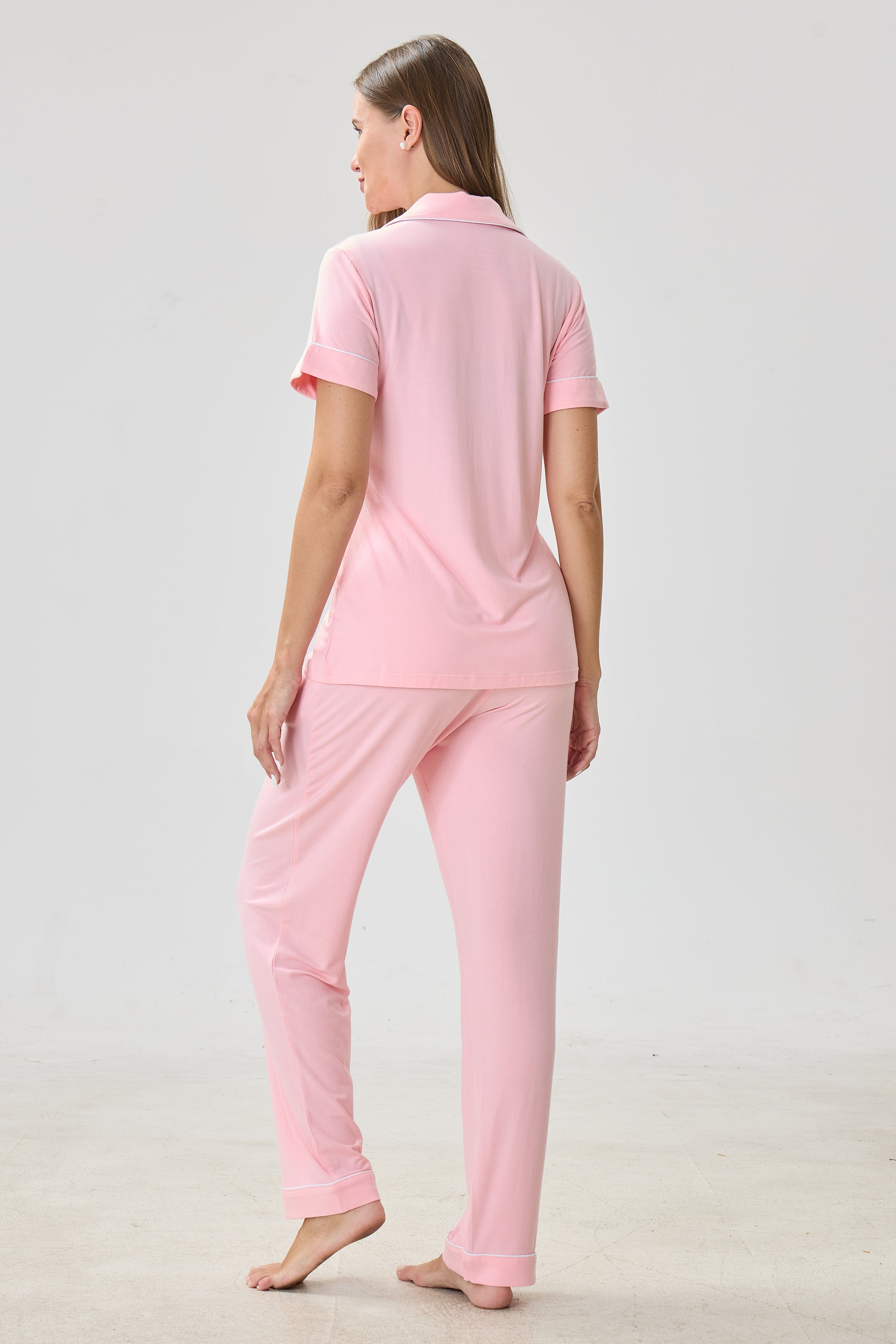 Summer Pink Luxe Modal Silk™ Pajama Set – Short Sleeve & Pants - Crescentt