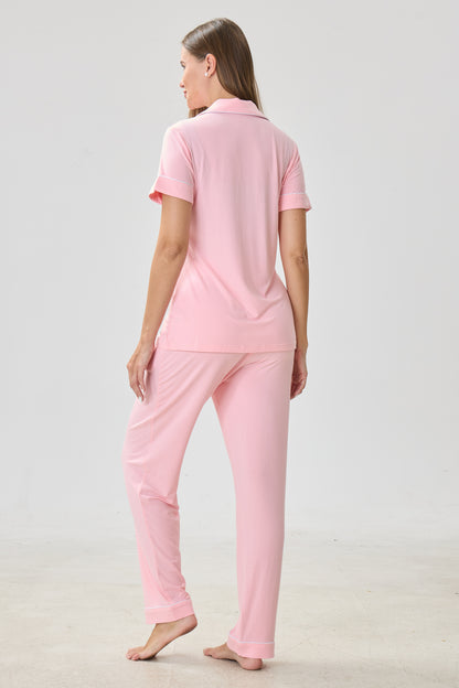 Summer Pink Luxe Modal Silk™ Pajama Set – Short Sleeve & Pants