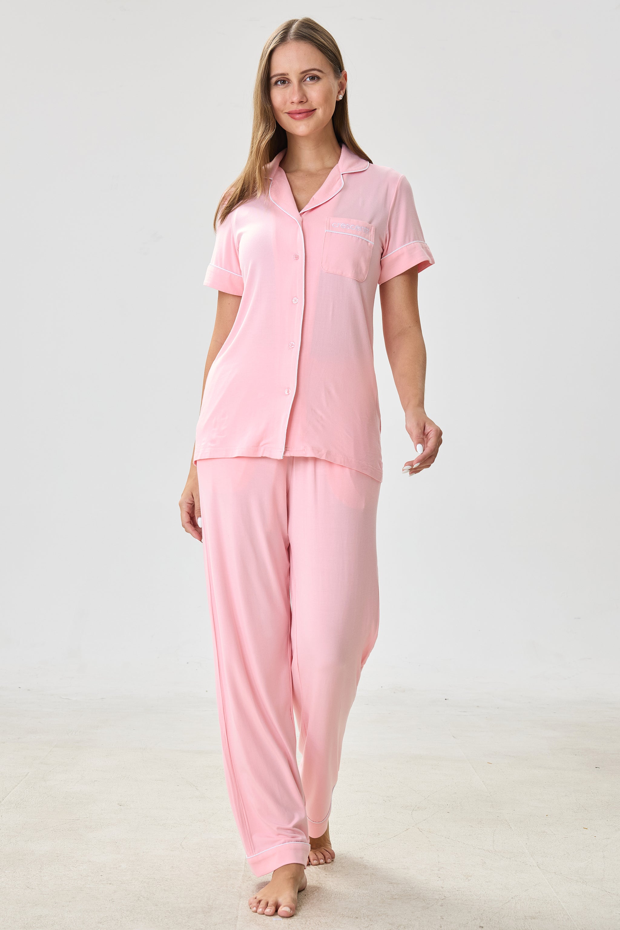 Summer Pink Luxe Modal Silk™ Pajama Set – Short Sleeve & Pants - Crescentt