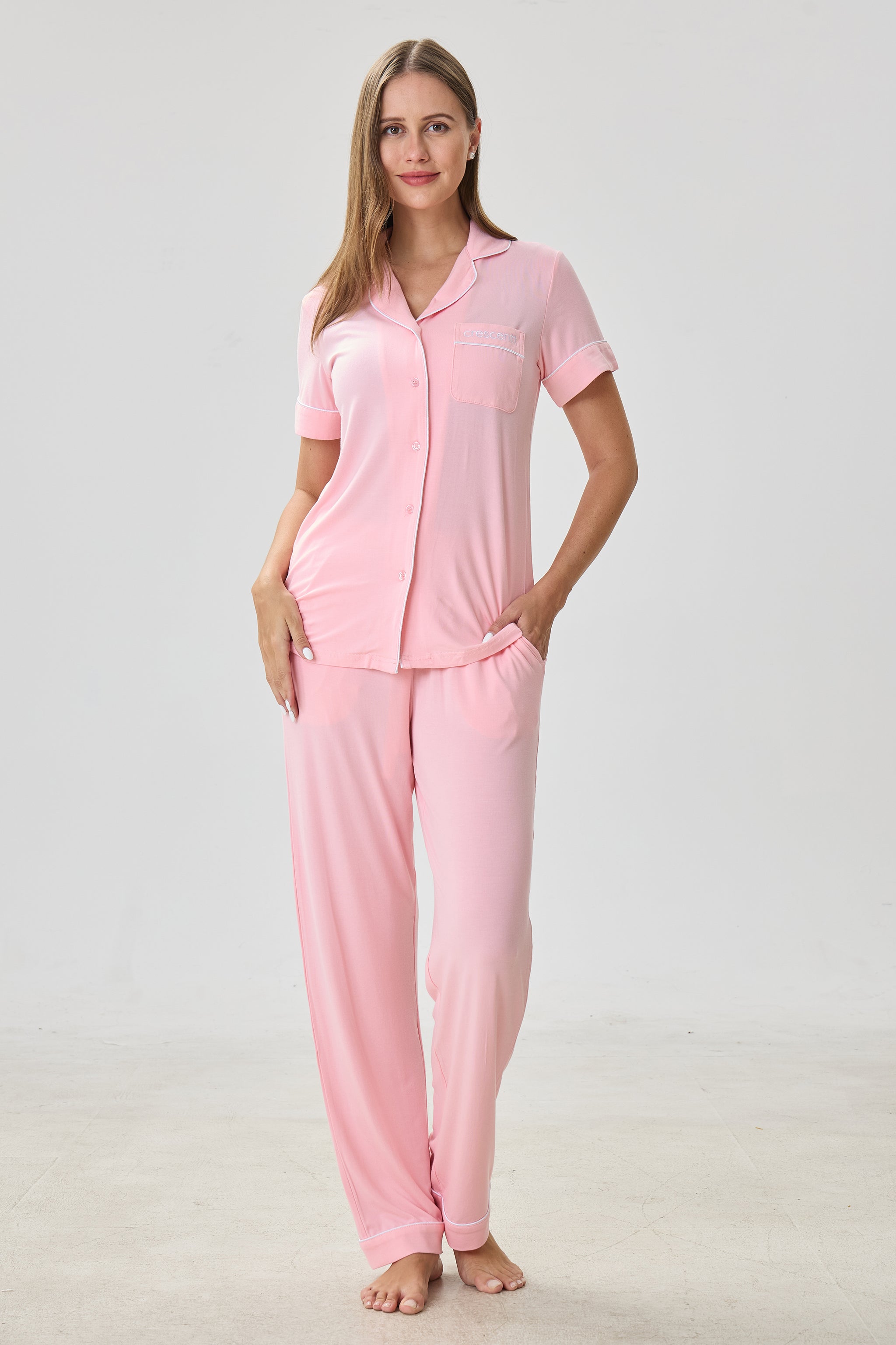 Summer Pink Luxe Modal Silk™ Pajama Set – Short Sleeve & Pants - Crescentt