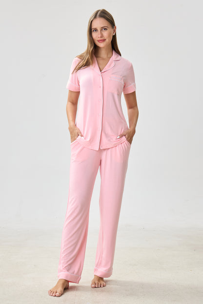 Summer Pink Luxe Modal Silk™ Pajama Set – Short Sleeve & Pants