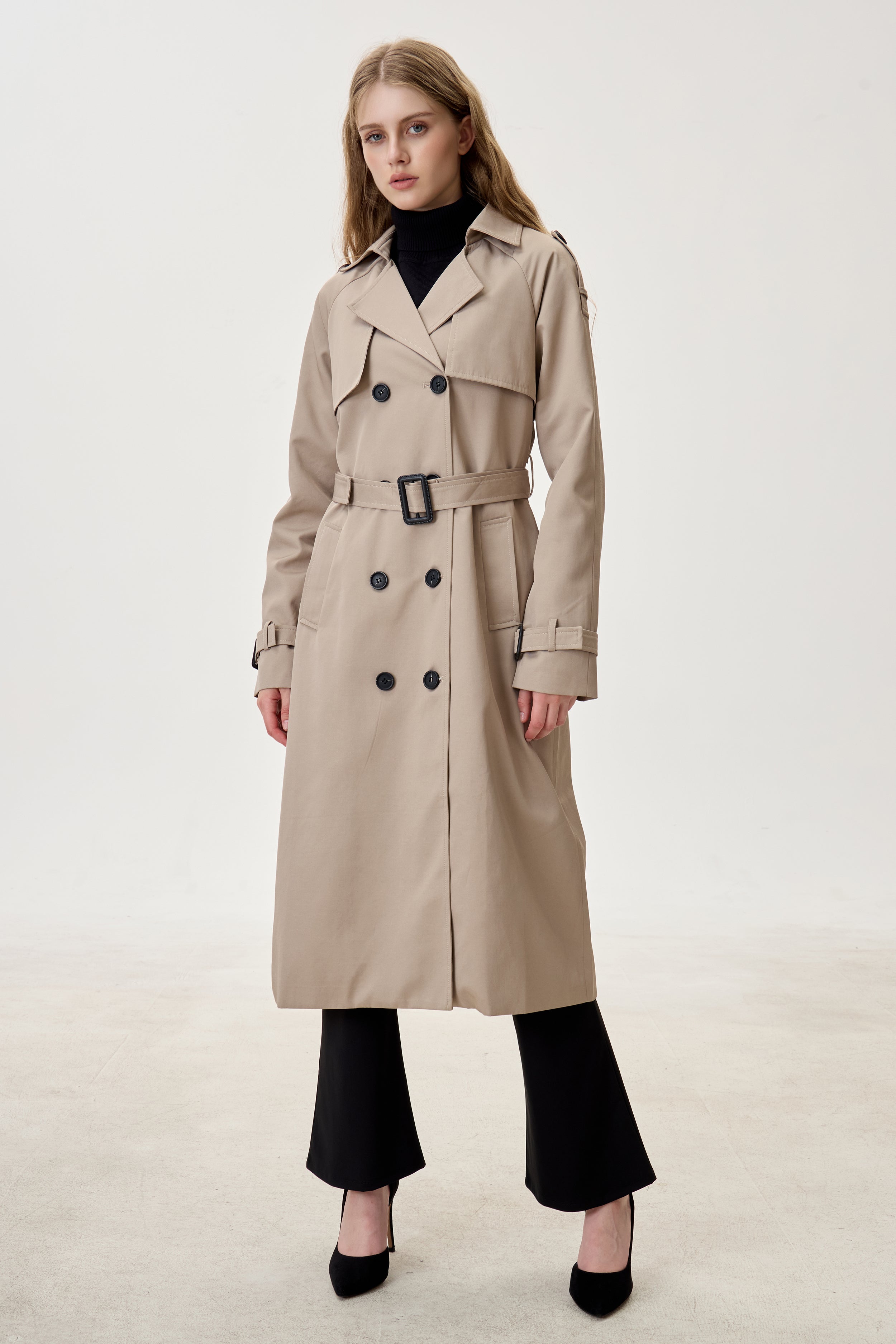 Women's Classic Trench Coat – Waterproof Cotton-Blend, Taupe