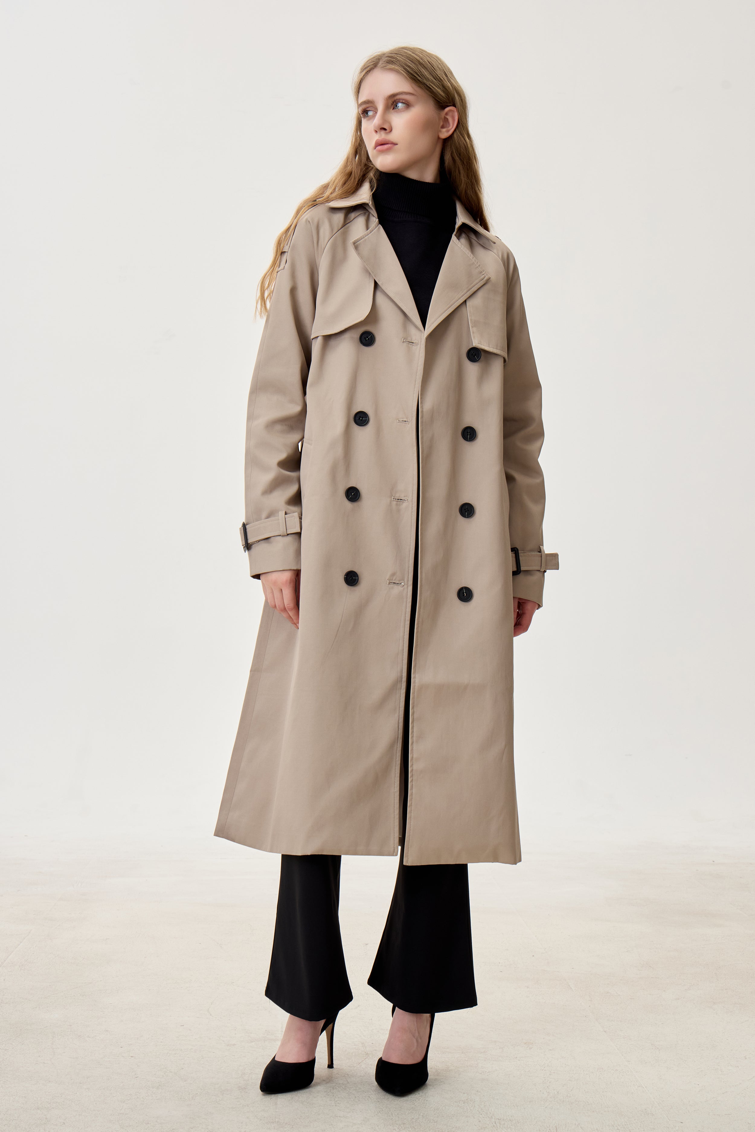 Women's Classic Trench Coat – Waterproof Cotton-Blend, Taupe