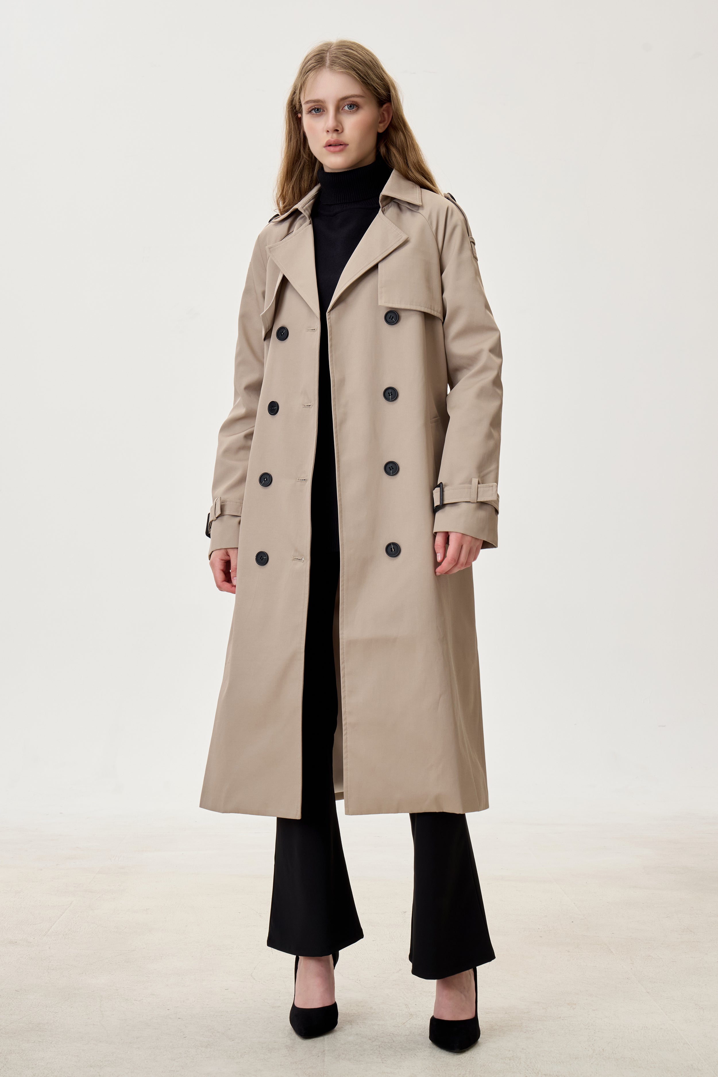 Women's Classic Trench Coat – Waterproof Cotton-Blend, Taupe