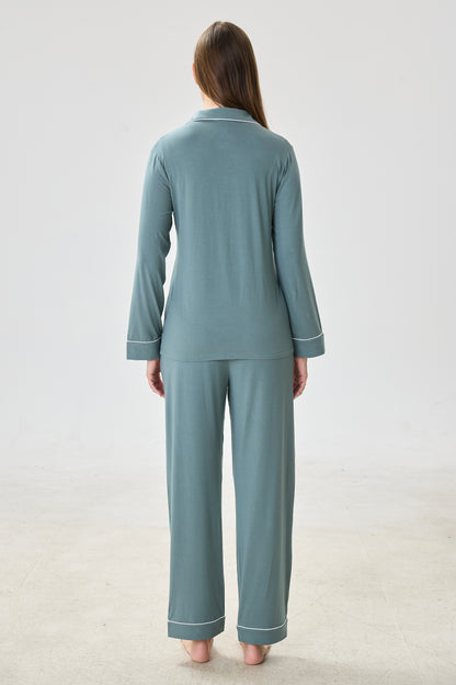 Teal Olive Bamboo Silk™ Pajama Set – Long Sleeve & Pants