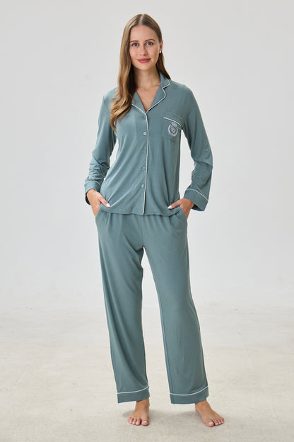 Teal Olive Bamboo Silk™ Pajama Set – Long Sleeve & Pants