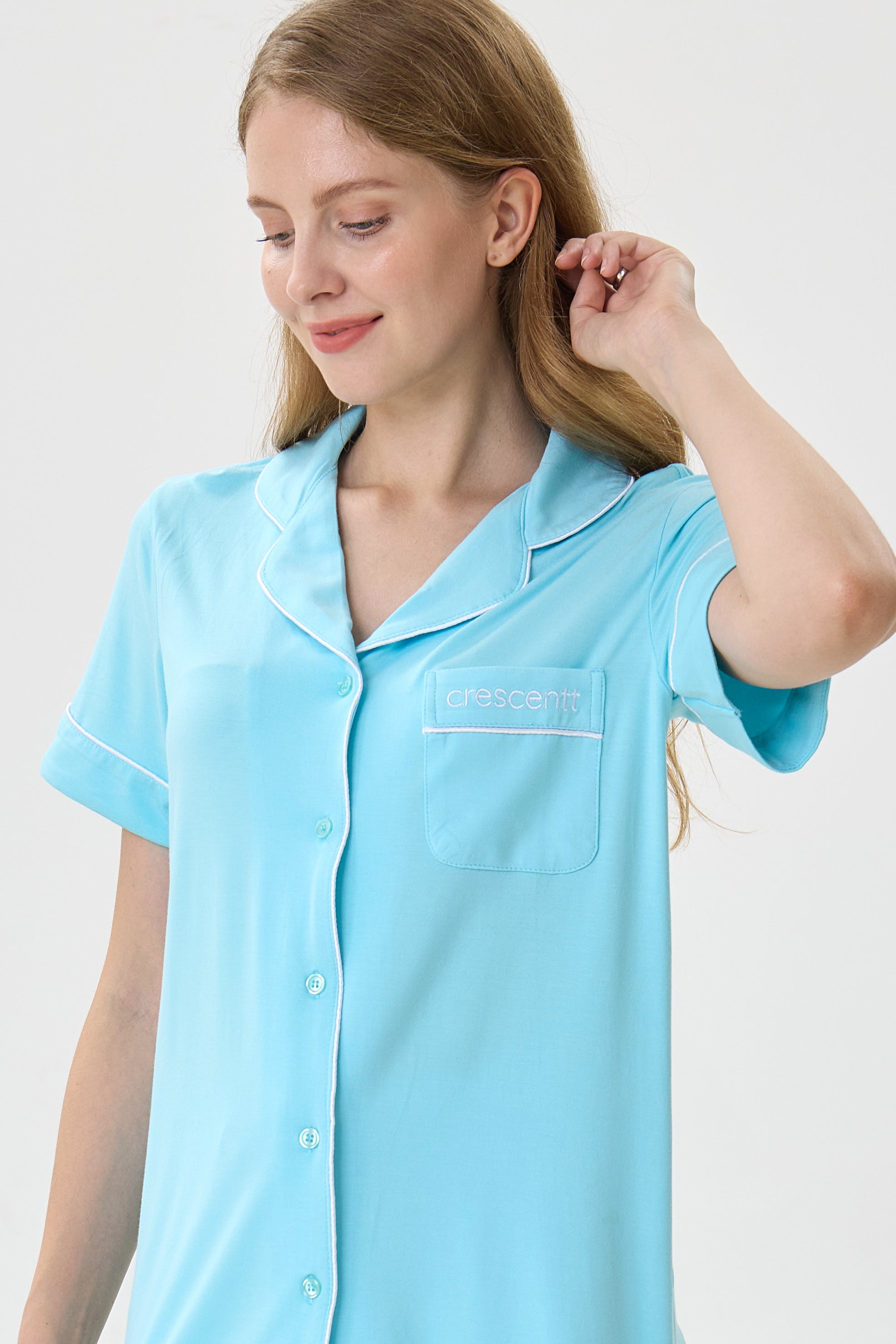 Turquoise Luxe Modal Silk™ Pajama Set – Short Sleeve & Pants - Crescentt