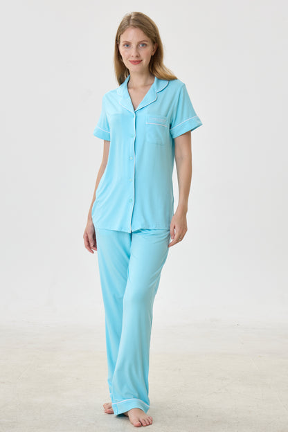 Turquoise Luxe Modal Silk™ Pajama Set – Short Sleeve & Pants