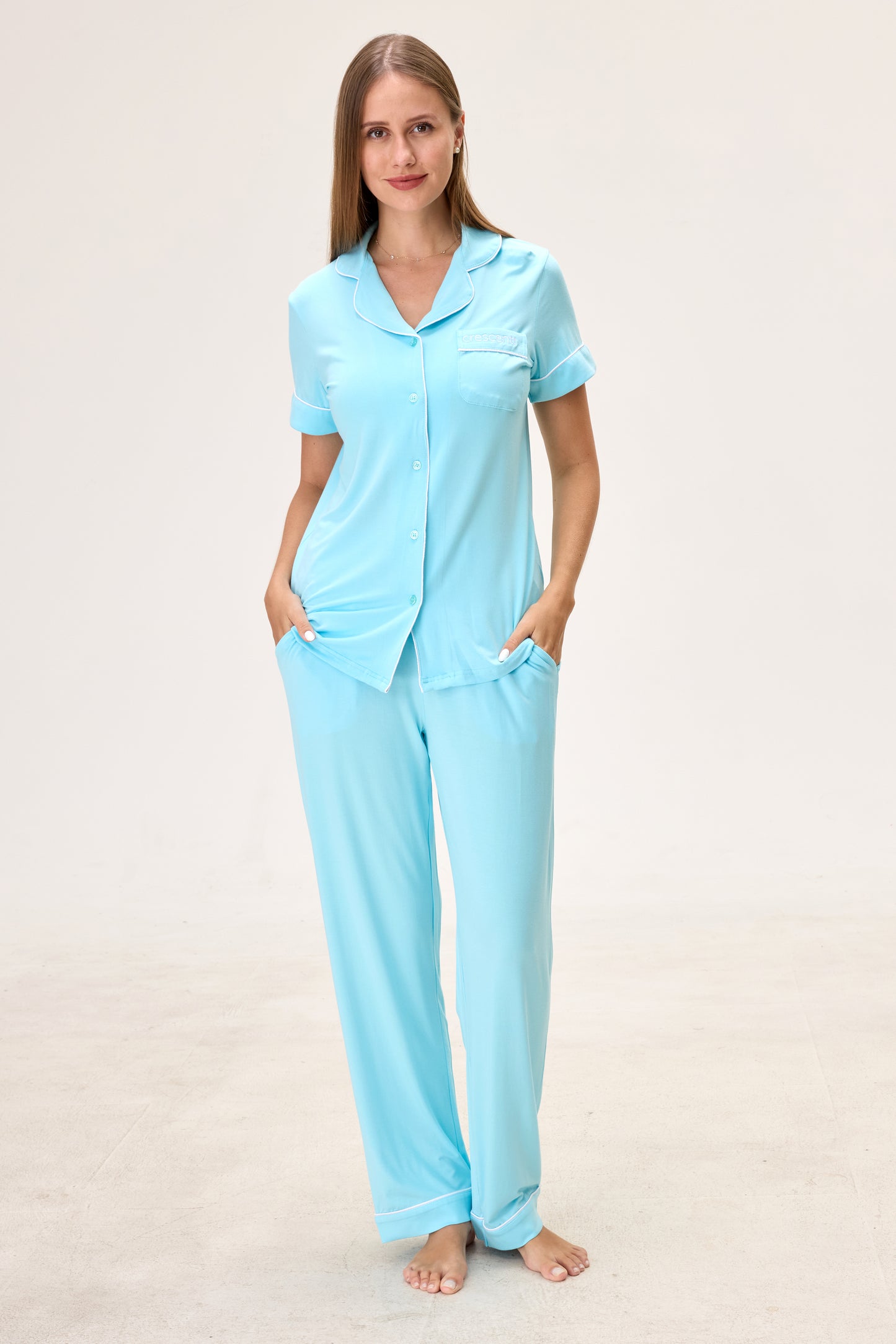 Turquoise Luxe Modal Silk™ Pajama Set – Short Sleeve & Pants
