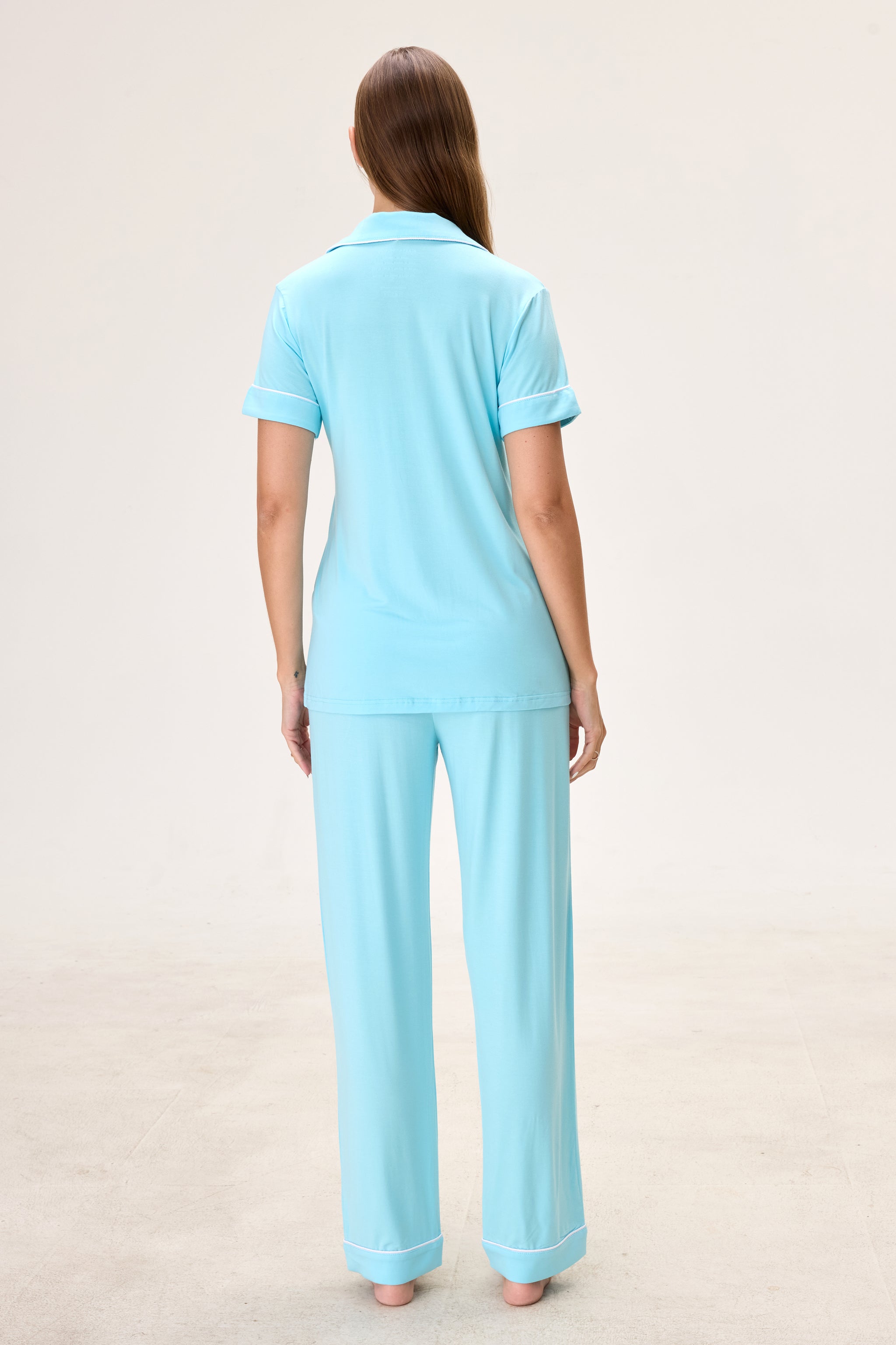 Turquoise Luxe Modal Silk™ Pajama Set – Short Sleeve & Pants - Crescentt