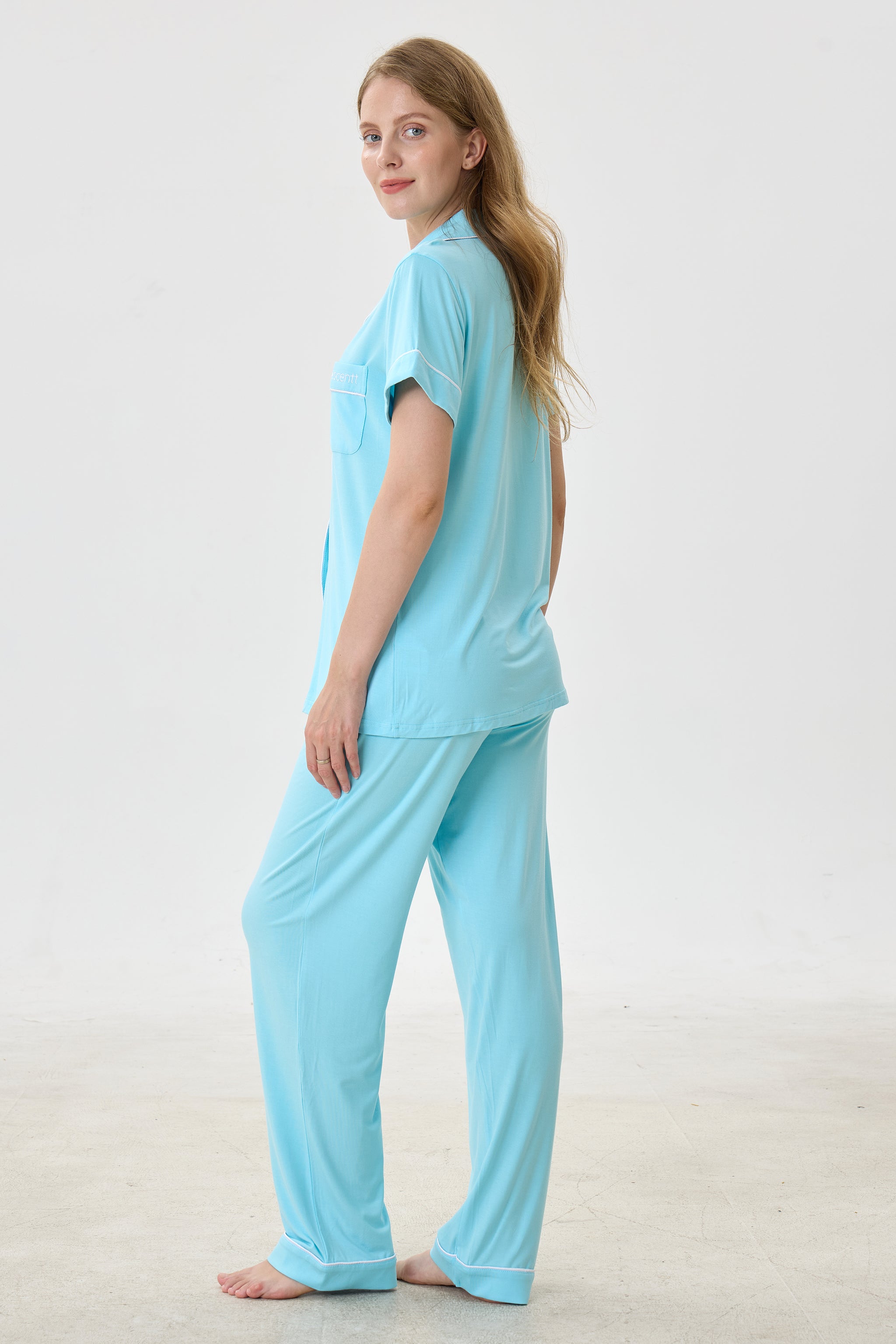 Turquoise Luxe Modal Silk™ Pajama Set – Short Sleeve & Pants - Crescentt