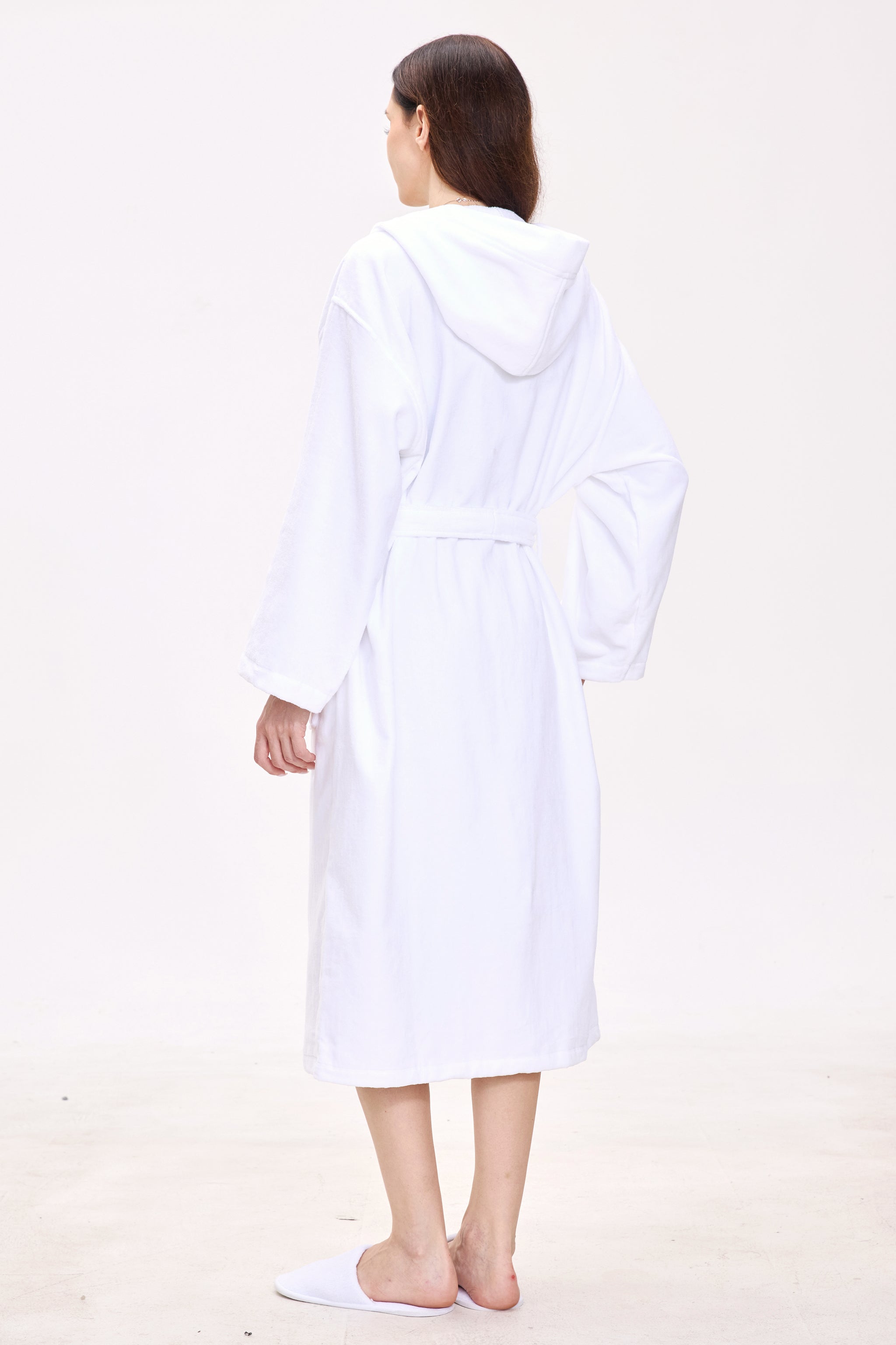 Serene White Hooded Turkish Cotton Spa Bathrobe - Crescentt