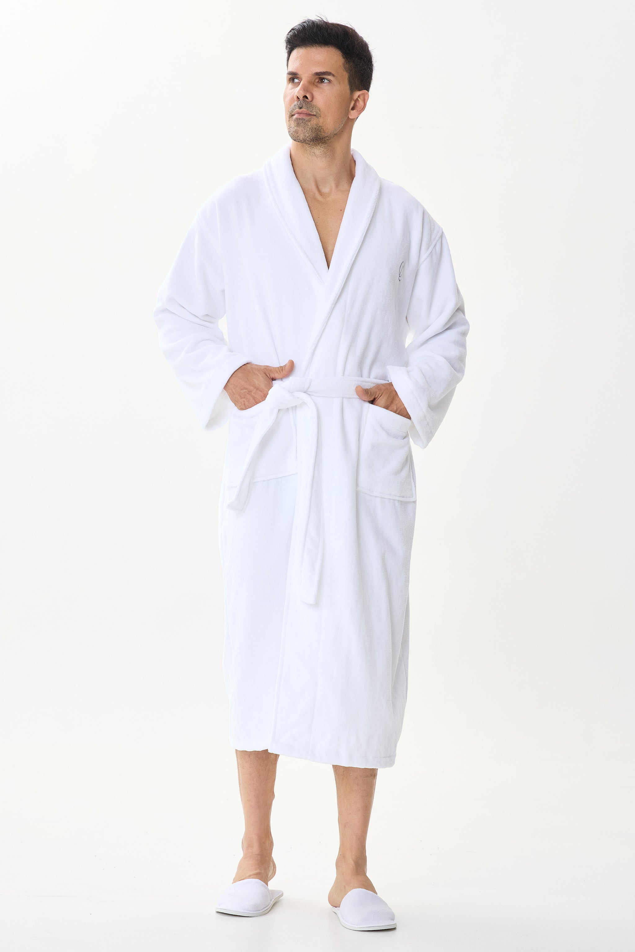 Arctic White Velvetica™ Shawl Luxury Bathrobe - Crescentt