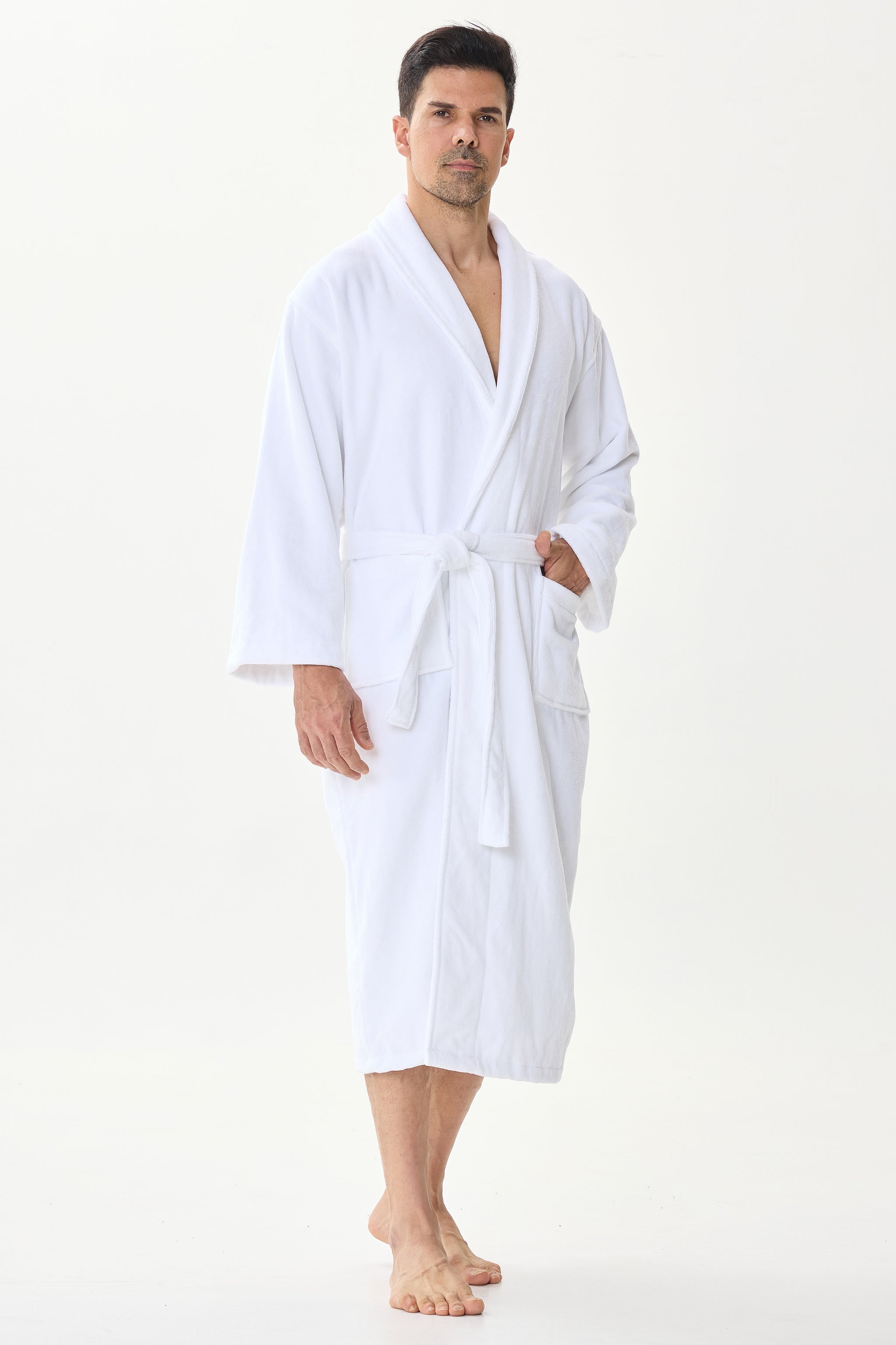 Arctic White Velvetica™ Shawl Luxury Bathrobe - Crescentt