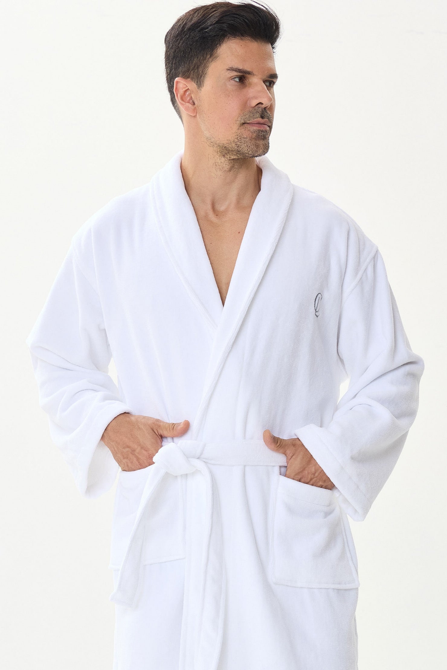Arctic White Velvetica™ Shawl Luxury Bathrobe - Crescentt
